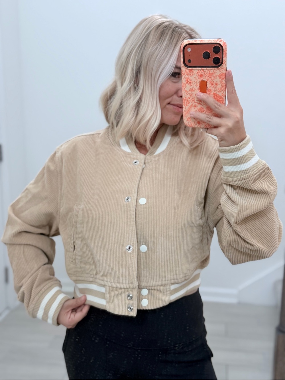 Pacsun Cropped Corduroy Bomber Jacket in Beige